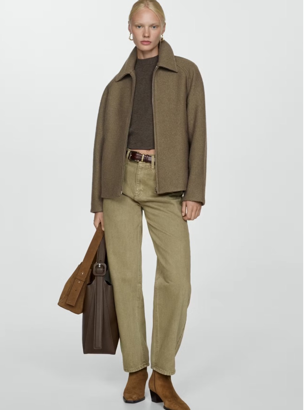 Mango Wool Jacket in Olive Green
